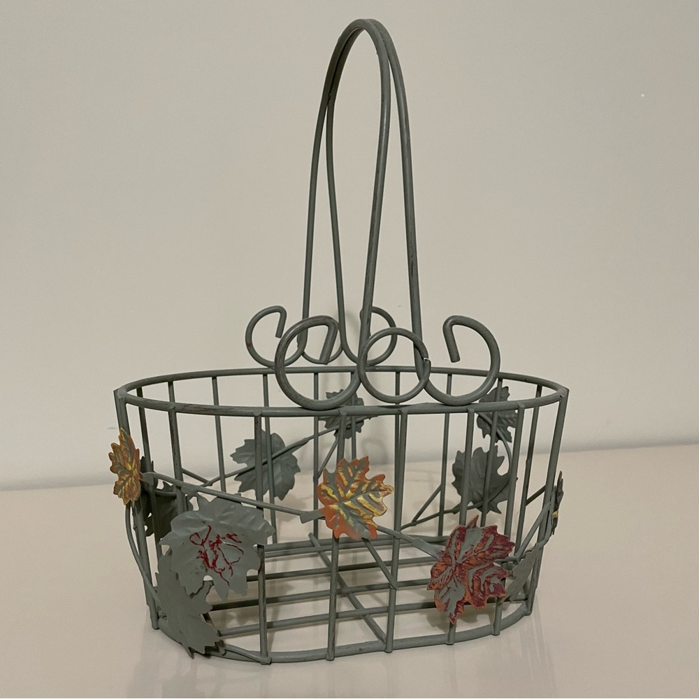 Vintage Metal Painted Leaves Basket